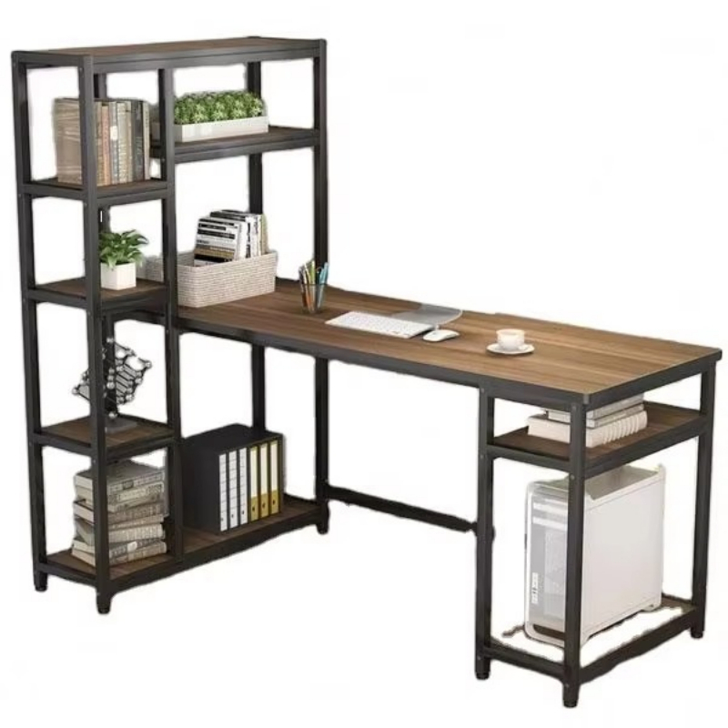 Office Furniture - โต๊ะเกมคอมพิวเตอร์โลหะลายไม้โอ๊คโบราณ พร้อมลิ้นชักเก็บของ สำหรับห้องนั่งเล่นในบ้าน โต๊ะเขียนหนังสือสำหรับนักเรียน เฟอร์นิเจอร์สไตล์เรโทร