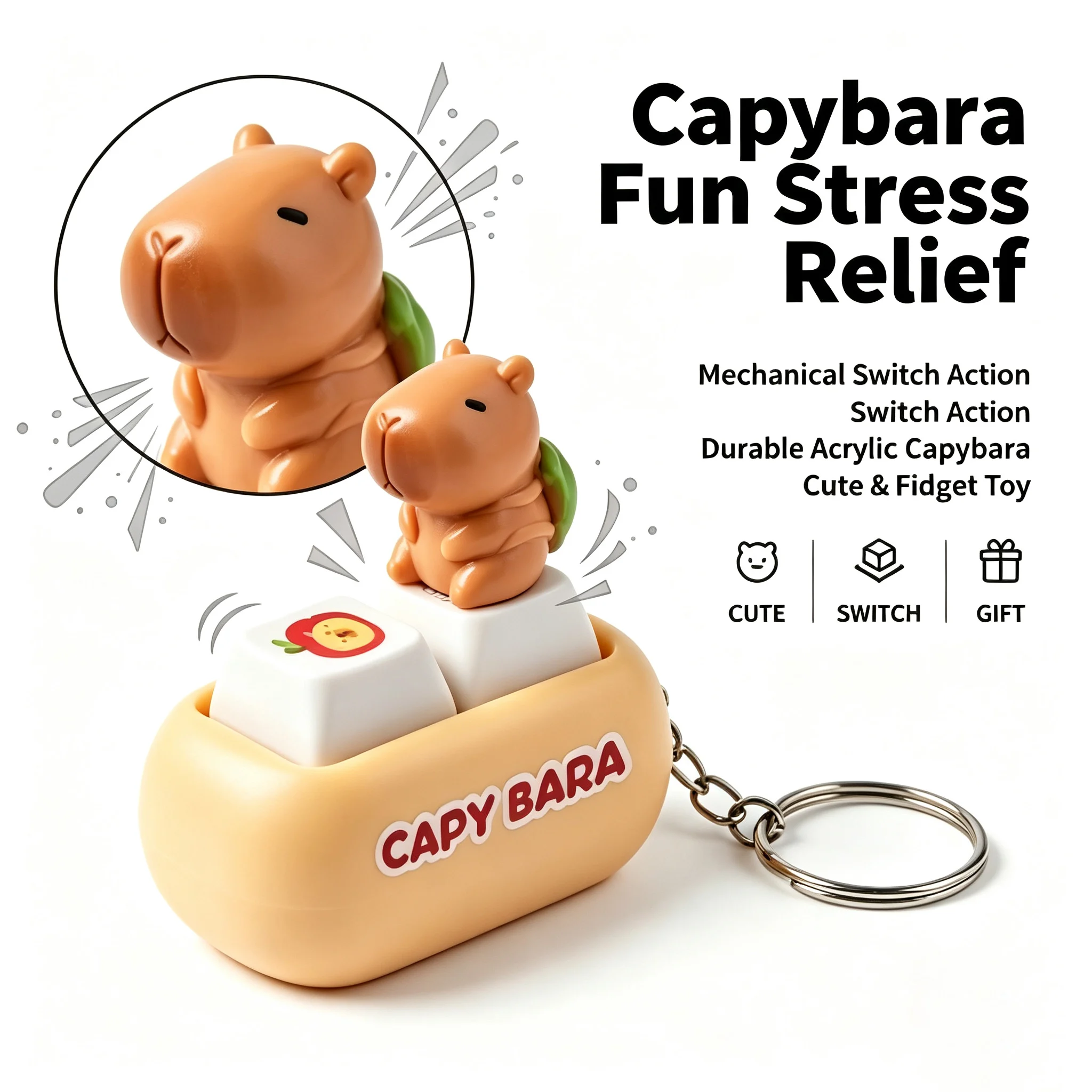 Desk Accessories - พวงกุญแจคาปิบารา 3 มิติ น่ารัก รูปทรงอ่างอาบน้ำ พร้อมสวิตช์กลไกคลิก