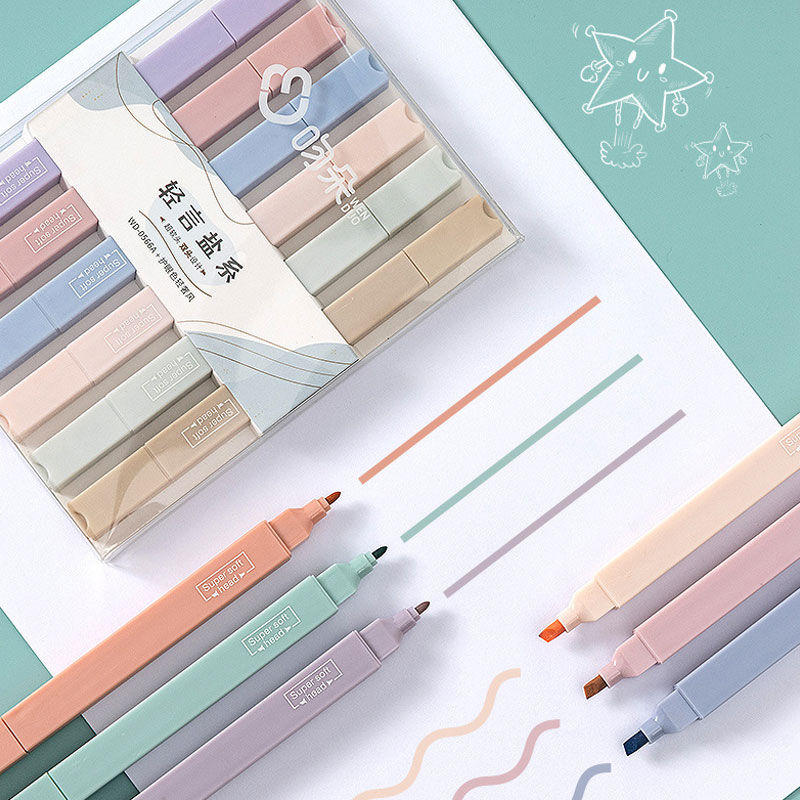 Pastel Highlighter Set Double Ended - 6 PCS DOUBLE SIDE Highlighter ปากกาชุด